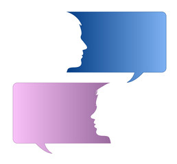 Speech bubbles with male and female face