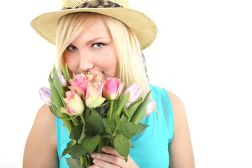 Dame mit Hut und Blumen