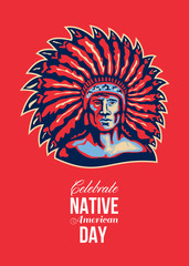 Native American Day Celebration Retro Poster Card