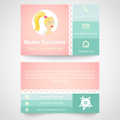 Retro business card (set template) with flat user interface
