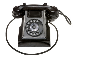 Classic old black rotary dial-up telephone