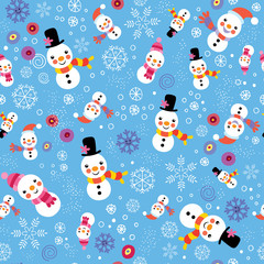 Christmas snowman & snowflakes pattern