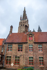 Traditional architecture and Church of Our Lady in Bruges