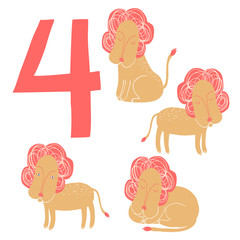 4 cute lions. Easy Learn to count figures. - 61180400