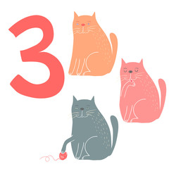 3 cute cats. Easy Learn to count figures. - 61180402