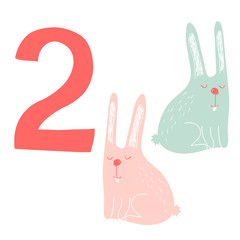 2 cute rabbits. Easy Learn to count figures. - 61180407