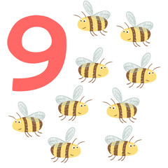 9 cute bees. Easy Learn to count figures. - 61180485