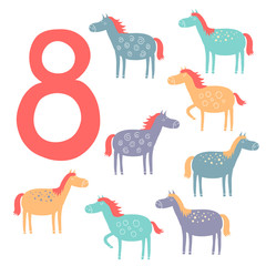 8 cute horses. Easy Learn to count figures. - 61180488
