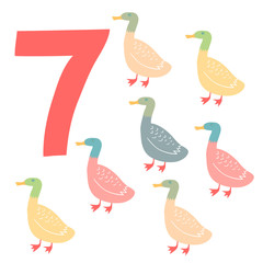 7 cute ducks. Easy Learn to count figures. - 61180492
