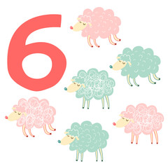 6 cute sheeps. Easy Learn to count figures. - 61180494