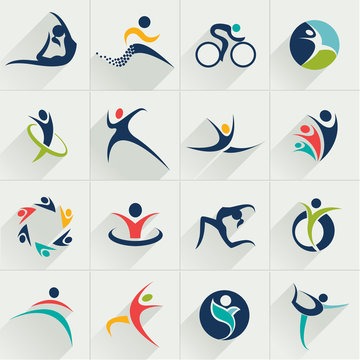 Fitness sport people web Icons set and vector logos