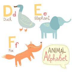 Cute zoo alphabet in vector. D, e, f letters. - 61180897