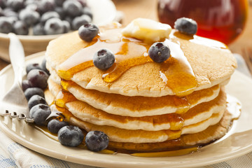 Homemade Buttermilk Pancakes with Blueberries and Syrup
