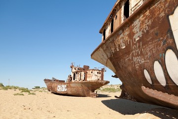 Abadoned ship in Aral Desert