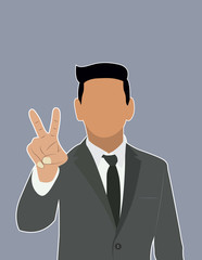Businessman Holds two fingers black web icon. vector illustratio