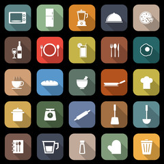 Kitchen flat icons with long shadow