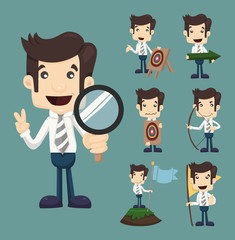Set of businessman aimming target characters poses