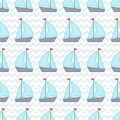 Seamless pattern with pixel sailboats