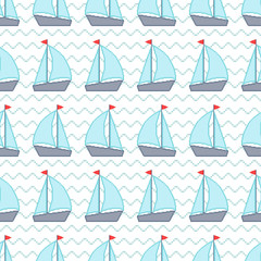 Seamless pattern with pixel sailboats