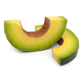 Avocado slice isolated on a white background.