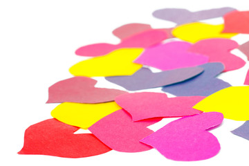 Many paper colored heart shapes