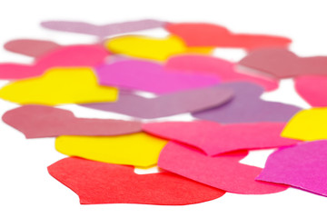 Many paper colored heart shapes