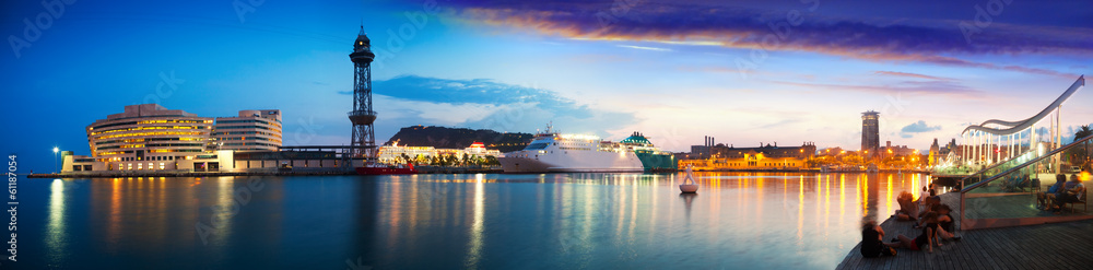 Wall mural  panorama of Port Vell in sunset. Barcelona