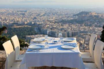 restaurant tables with panoramic view
