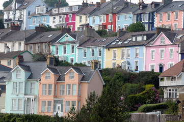 Terraced cottages above harbour town of New Quay