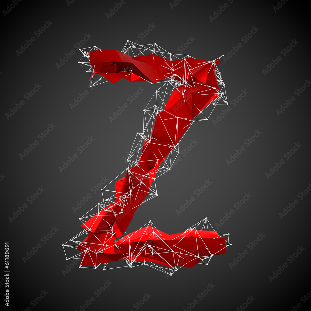 Poster abstract red modern triangular shape of letter z on a black back