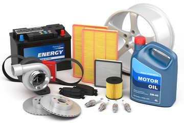 Set of auto parts isolated on white background