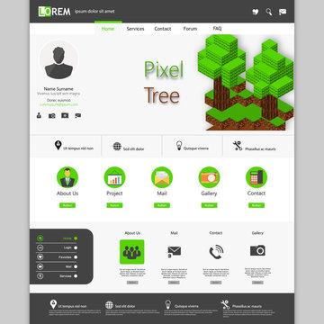 Green website Template, with 3d pixel art tree,