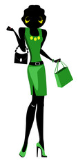 Silhouette of fashion girl with bags