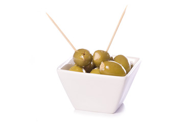 garlic green olives in a pot