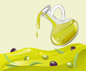 background with a bottle of olive oil