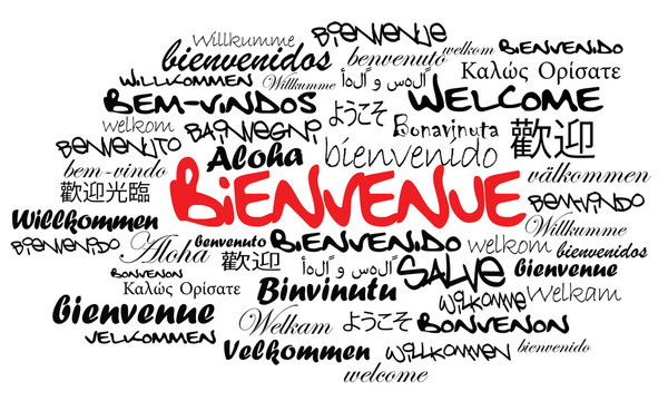 Message de Bienvenue international nuage de mots illustration