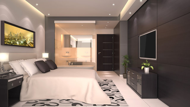 bright modern interior of hotel room or condominium