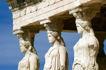 Foto op Plexiglas Kariatide sculpturen, Akropolis van Athene, Griekenland © SuperCoolPhotography