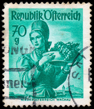 AUSTRIA - CIRCA 1949: A stamp printed in Austria, shows a woman