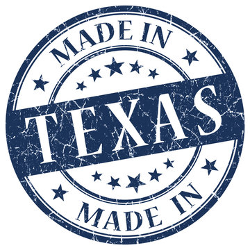 made in Texas blue round scratched grunge rubber  stamp