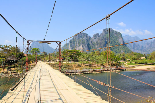 Bridge over Song River, Vang Vieng, Laos.