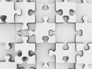 3D Jigsaw puzzle with blank white pieces on white background