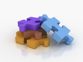 3d render colorful shiny puzzle on  white background