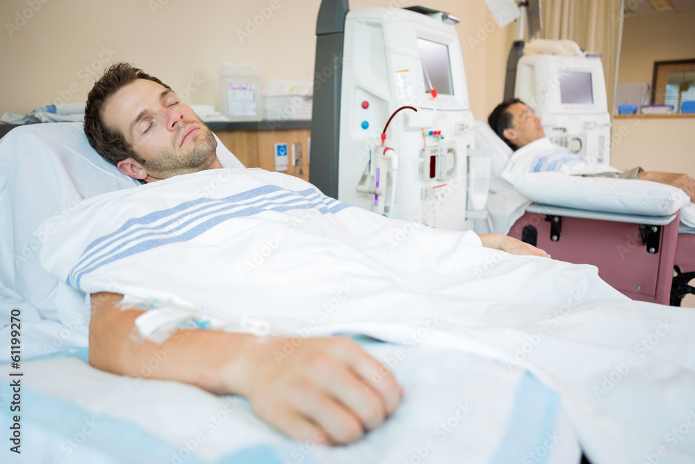 Wall mural patients sleeping while receiving renal dialysis