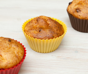 homemade cupcakes  on a wooden table