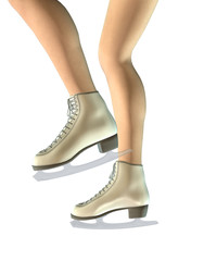 Legs in white ice skates