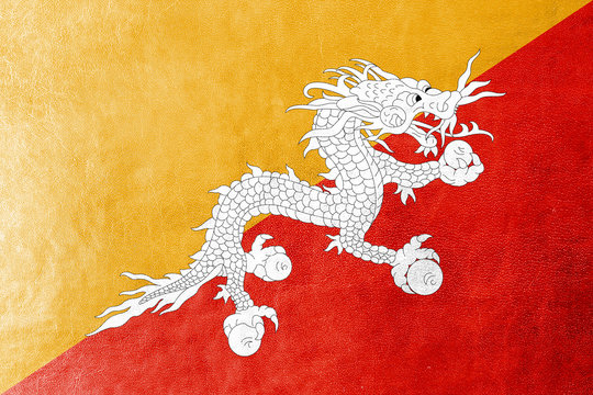 Bhutan Flag painted on leather texture