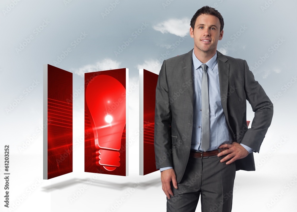 Poster composite image of smiling businessman with hand on hip