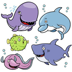 Vector illustration of Sea Animals Collection