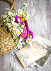 Rustic nastalgia background with field flowers